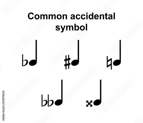 Common accidental symbol musical notation vector isolated on white background. Flat. Sharp. double sharp. double flat. Music notes.