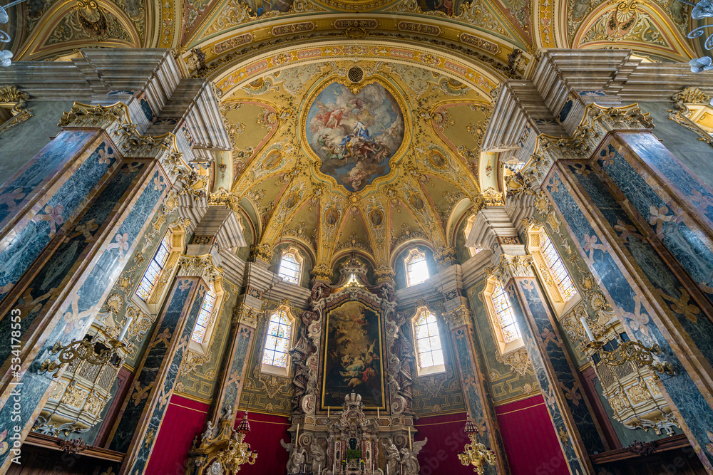 Fototapeta premium The marvelous interior of the Duomo of Bressanone. Province of Bolzano, Trentino Alto Adige, Italy.