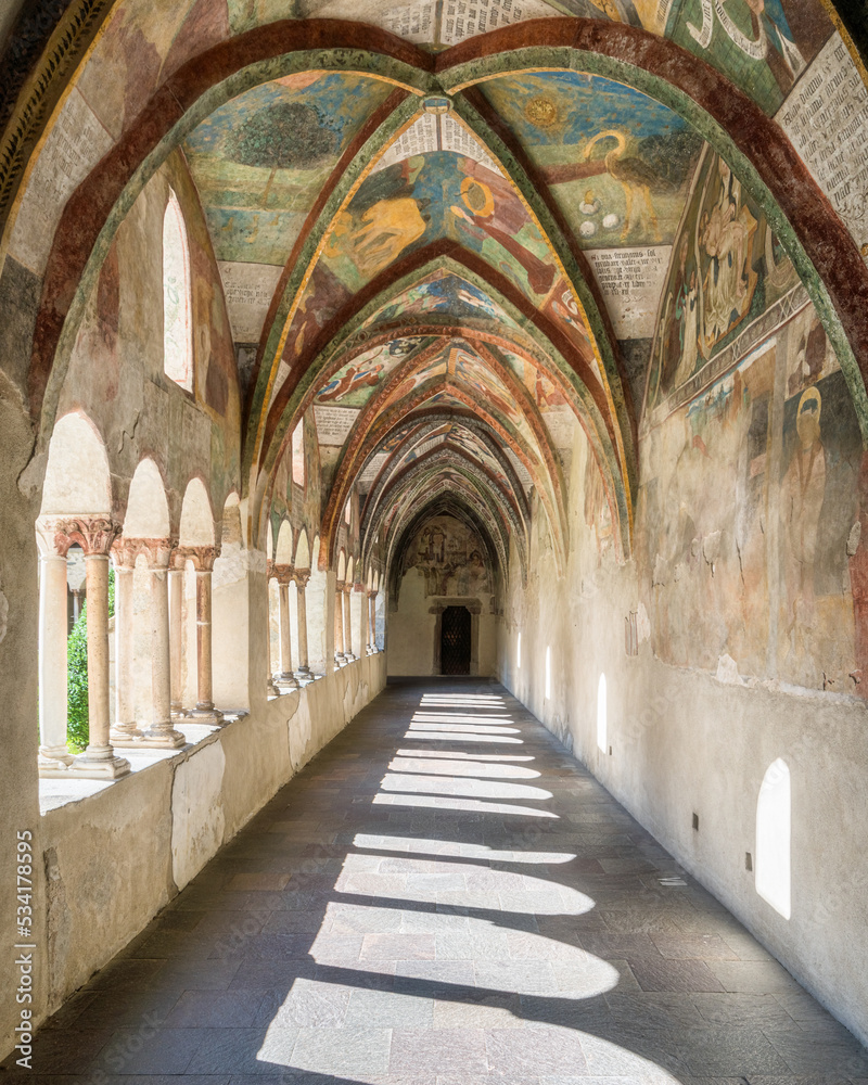 The marvelous frescoed cloister in the Duomo of Bressanone. Province of Bolzano, Trentino Alto Adige, Italy. 