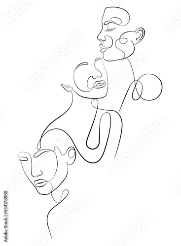 Set of three abstract face one line drawing. Portrait minimalistic style. Fine one line drawing abstract face. One line drawing abstract faces. Modern continuous line art