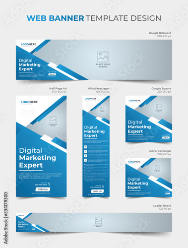 Geometric corporate business web banner template design, social media cover template collection