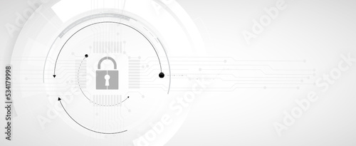 internet digital security technology concept for business background. Lock on circuit board