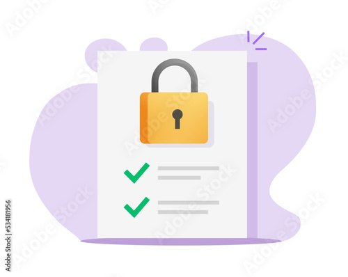 Confidential personal private info vector icon or sacred lock information legal data document file illustrated, nda non disclosure agreement contract protection, secure terms encrypted policy photo