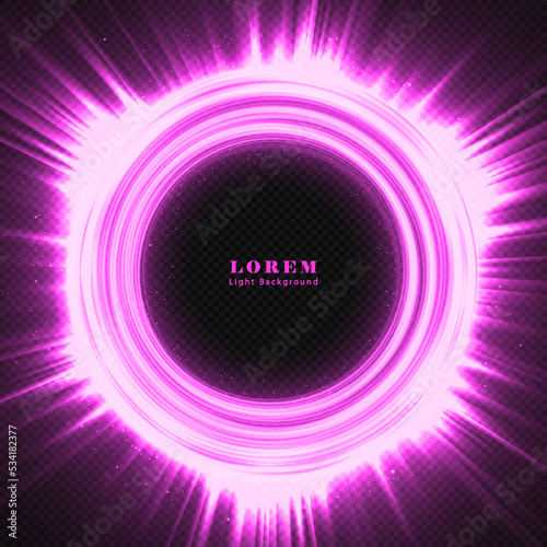 Background with elegant illuminated ring. Glowing circle. Round frame, shiny borders with glitter or fairy dust, glowing rings.