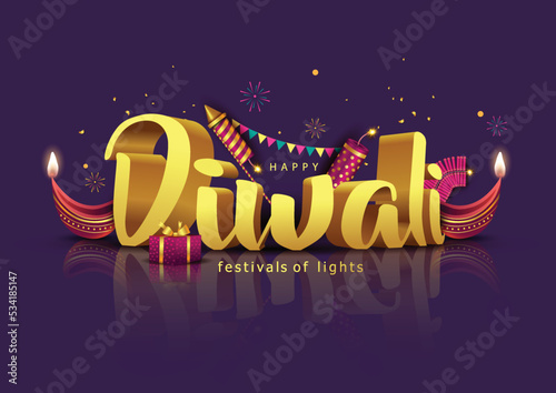 Indian festival Happy Diwali with Diwali props, holiday Background, Diwali celebration greeting card, vector illustration design.