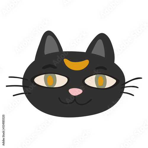 Halloween magic Black cat head. Funny character face vector illustration.