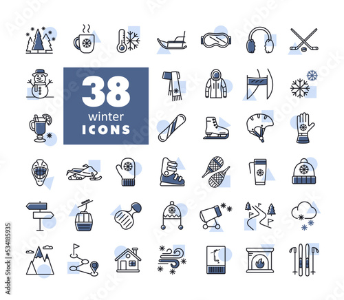 Winter vector isolated icon set. Wintertime