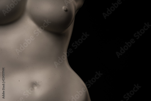 female mannequin torso isolated against dark studio background.