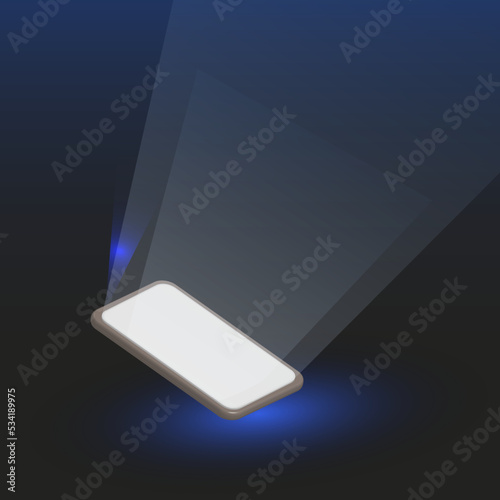 Luminous screen of a mobile smartphone, mobile display technology light. Vector illustration, 3d.
