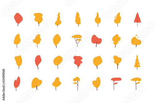 Yellow Tree flat Illustration set
