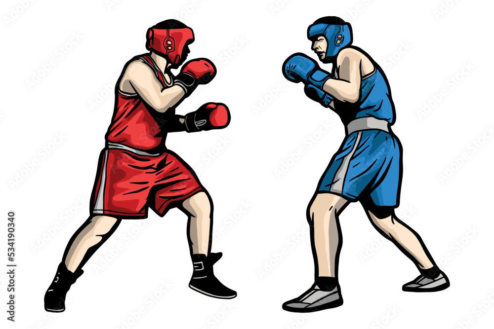 Two professional boxer boxing - vector illustration