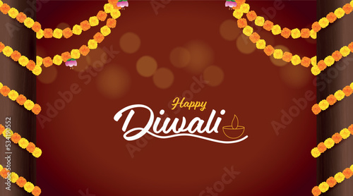 Traditional Indian Marie gold flowers wrapped around pillar for Diwali decoration