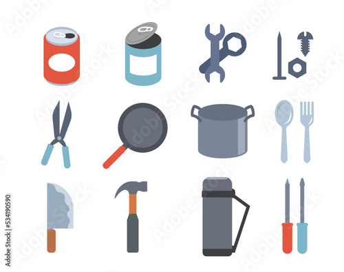 Collection set object metal. Separating and recycling objects. Vector illustration flat cartoon design.