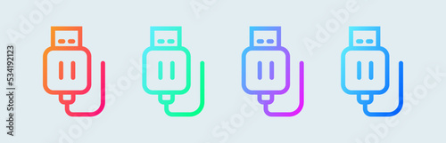 Usb stick line icon in gradient colors. Flash disc signs vector illustration.