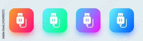 Usb stick solid icon in square gradient colors. Flash disc signs vector illustration.