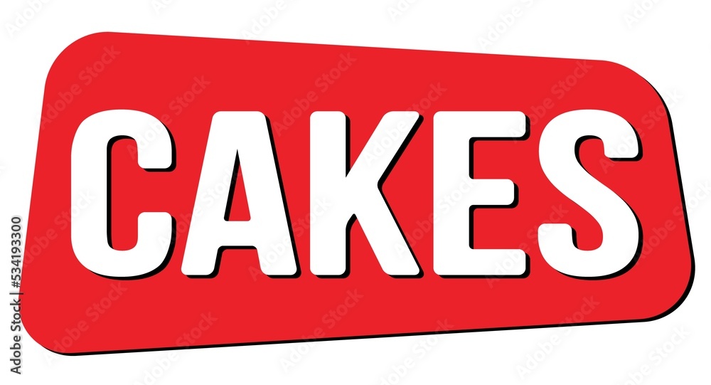 CAKES text on red trapeze stamp sign. CAKES text on red trapeze stamp sign.