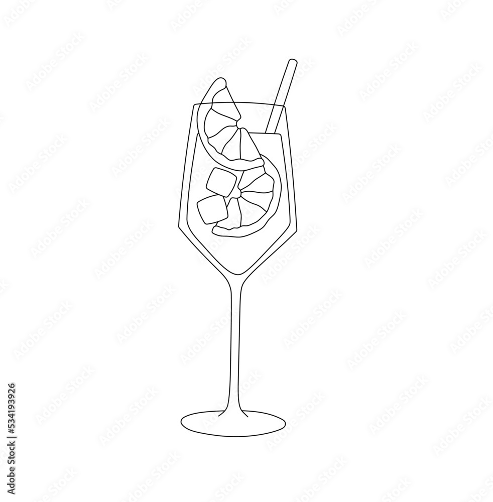 Vector isolated one cocktail glass with citrus slices ice cubes and ...
