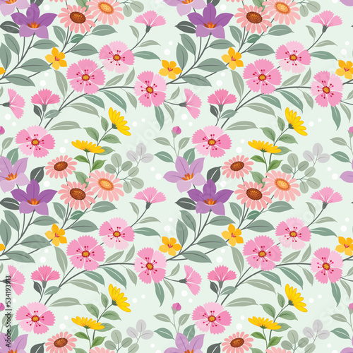 Blooming coloful flowers seamless pattern. Can be used for fabric textile wallpaper.