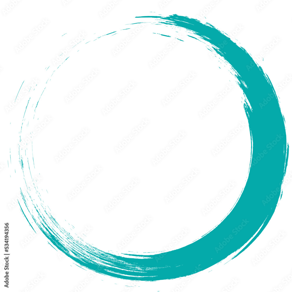 Turquoise circle brush stroke vector isolated on white background. Turquoise enso zen circle brush stroke. For stamp, seal, ink and paintbrush design template. Grunge hand drawn circle shape, vector