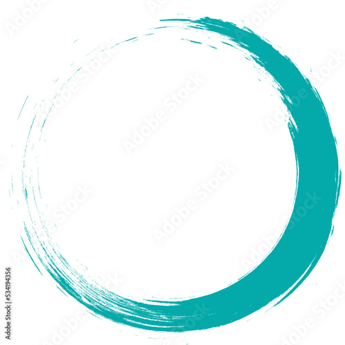 Turquoise circle brush stroke vector isolated on white background. Turquoise enso zen circle brush stroke. For stamp, seal, ink and paintbrush design template. Grunge hand drawn circle shape, vector