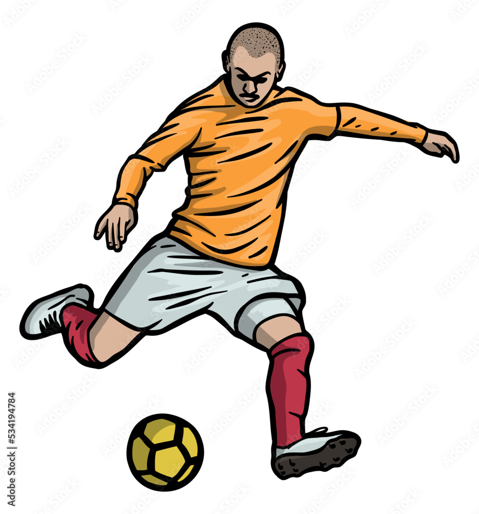 Soccer player kicking ball - vector illustration