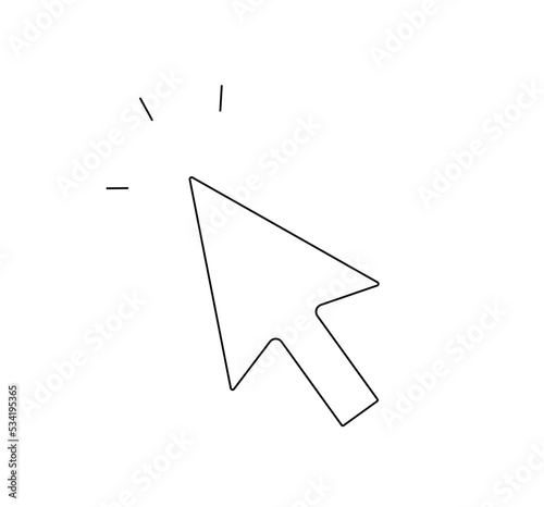 Vector isolated computer mouse cursor with rays colorless black and white contour line easy drawing