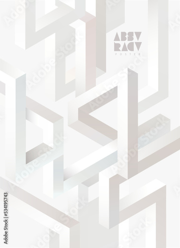 White geometric background of Isometric lines. Abstract vector cover.