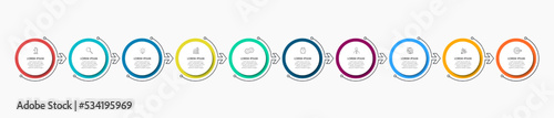 Business Infographics template. Timeline with 10 steps, options and marketing icons .Vector linear infographic with two circle conected elements. Can be use for presentation.