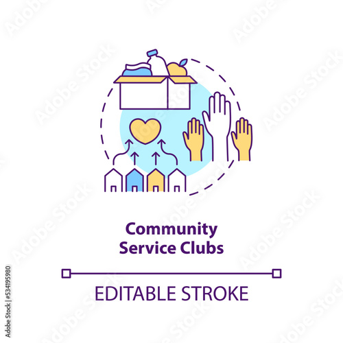 Community service clubs concept icon. Like-minded network. Business-oriented groups abstract idea thin line illustration. Isolated outline drawing. Editable stroke. Arial, Myriad Pro-Bold fonts used