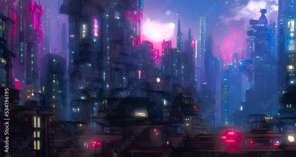 A cyberpunk cityscape