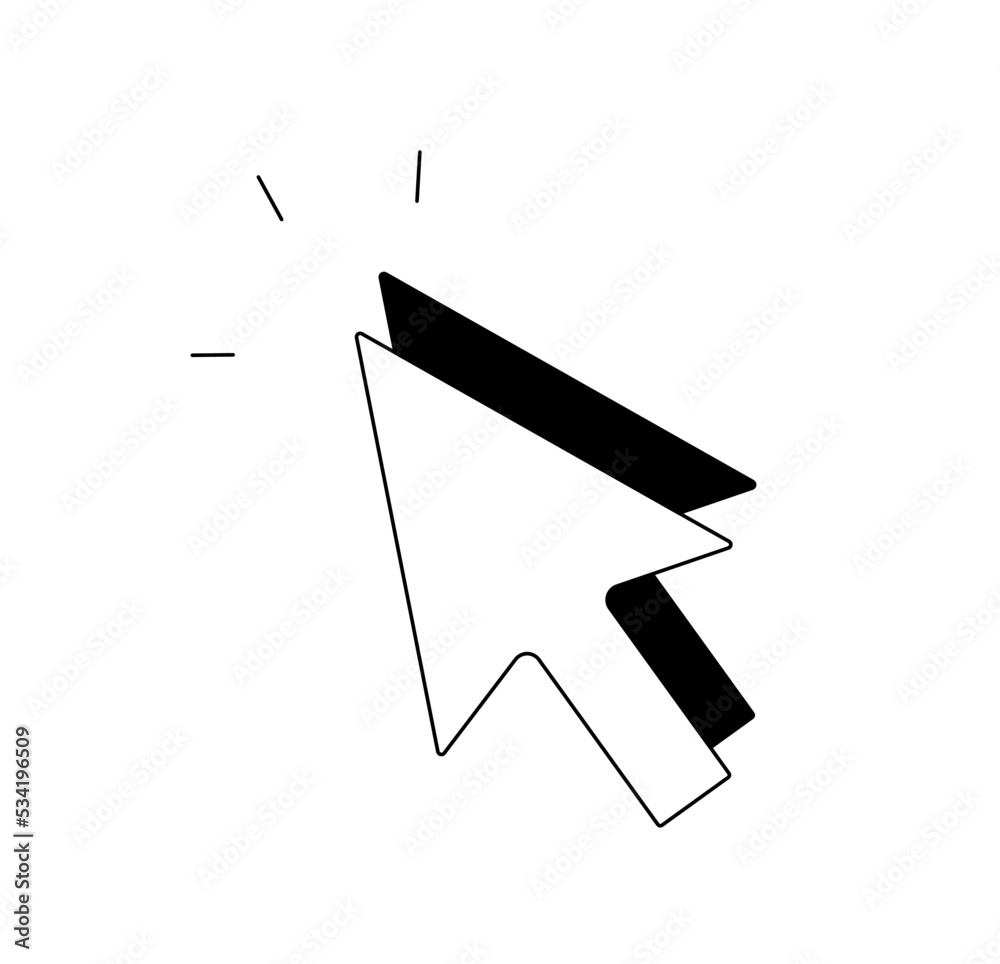 Vector isolated computer mouse cursor with black shadow colorless black and white contour line easy drawing