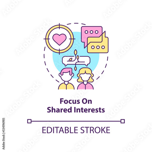 Focus on shared interests concept icon. Build connection with like-minded people abstract idea thin line illustration. Isolated outline drawing. Editable stroke. Arial, Myriad Pro-Bold fonts used