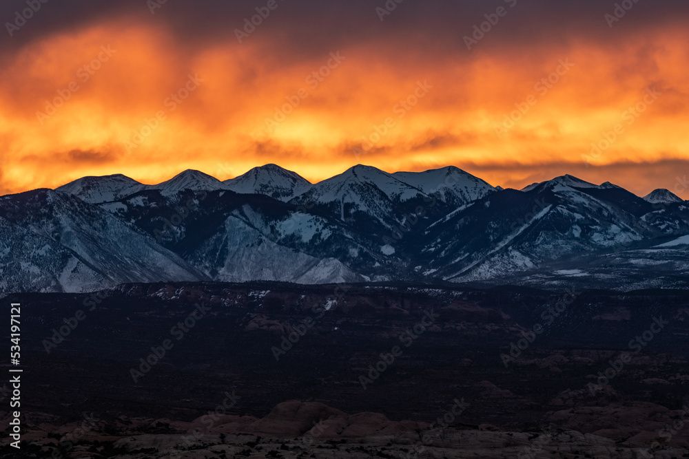 Bright Morning Color Over The Snow Covered La Sal Mountains