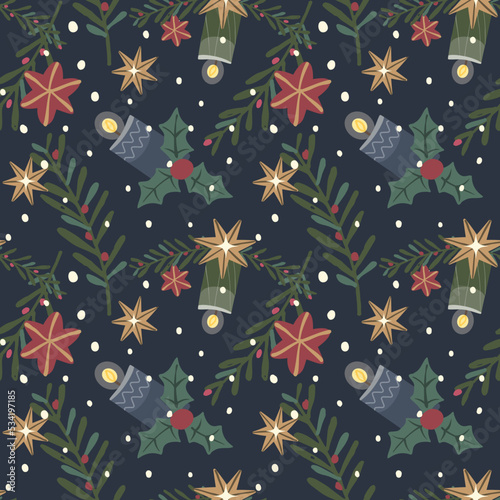 Christmas seamless pattern with candles and stars