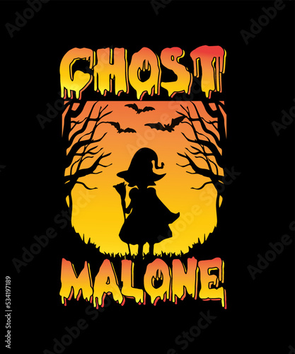 ghost malone t shirt design vector. Typography, quote, Halloween t shirt design. Halloween t shirt design for Halloween day. photo