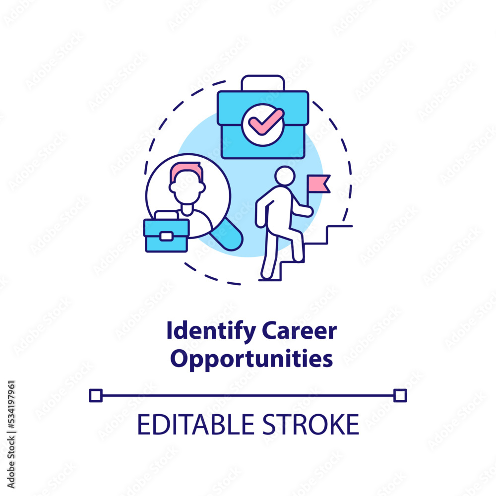 Identify career opportunities concept icon. Professional goals. Competitivity abstract idea thin line illustration. Isolated outline drawing. Editable stroke. Arial, Myriad Pro-Bold fonts used