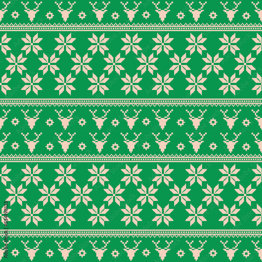 Pattern Christmas embroidered green ornament. Vector Pattern Christmas embroidered green ornament. Vector