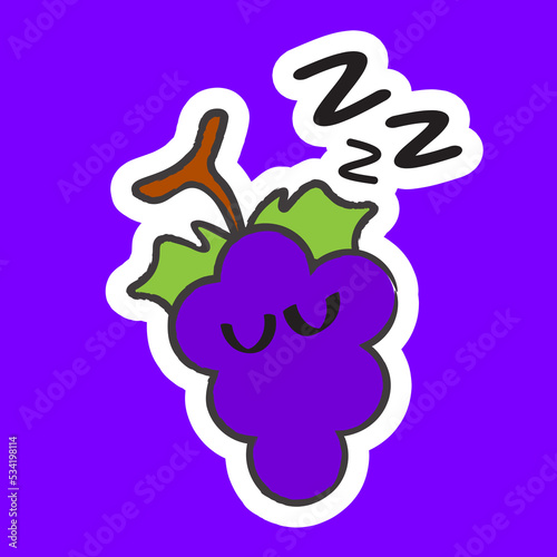 Cute Hand Drawn Fruit - Sleeping Grapes Vector Illustration