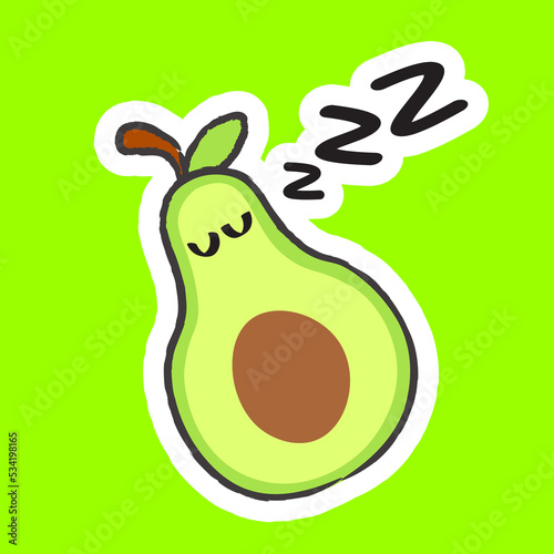 Cute Hand Drawn Fruit - Sleeping Avocado Vector Illustration