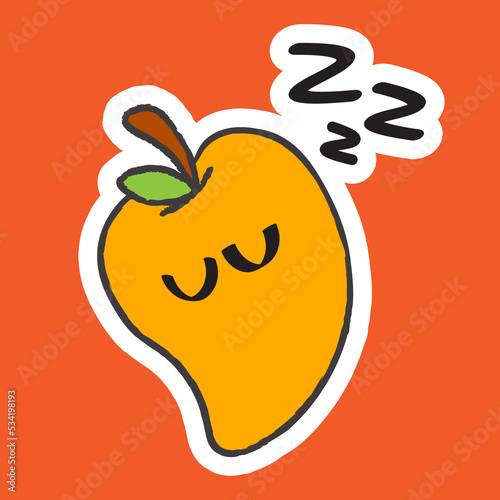 Cute Hand Drawn Fruit - Sleeping Mango Vector Illustration
