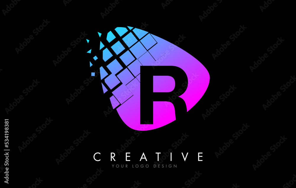 Fototapeta premium Letter R Design with Colorful Pink and Blue Shattered Blocks Vector Illustration.