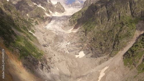 The drone flight over Chaladi glacier, Mestia, Svaneti, Georgia