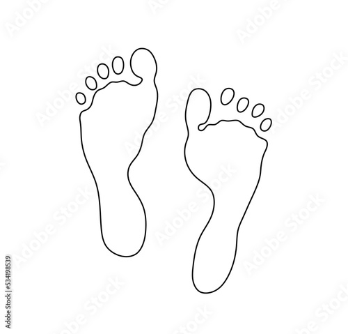 Vector isolated two footprints of bare human feet colorless black and white contour line easy drawing