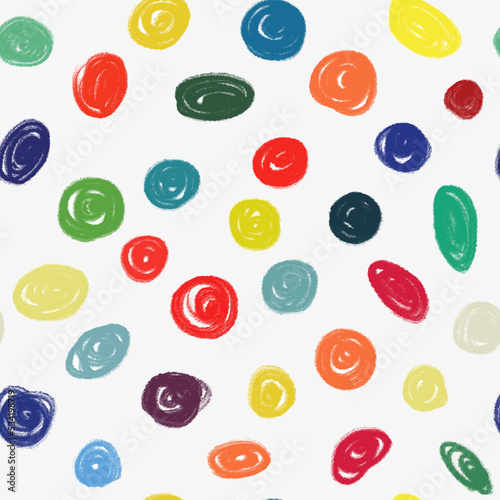 Colorful children pencil doodle seamless pattern. Childish freehand check and hand drawn crayon shapes background.