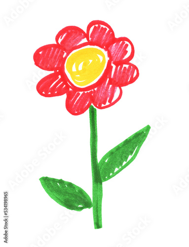 Felt pen childlike drawing of flower