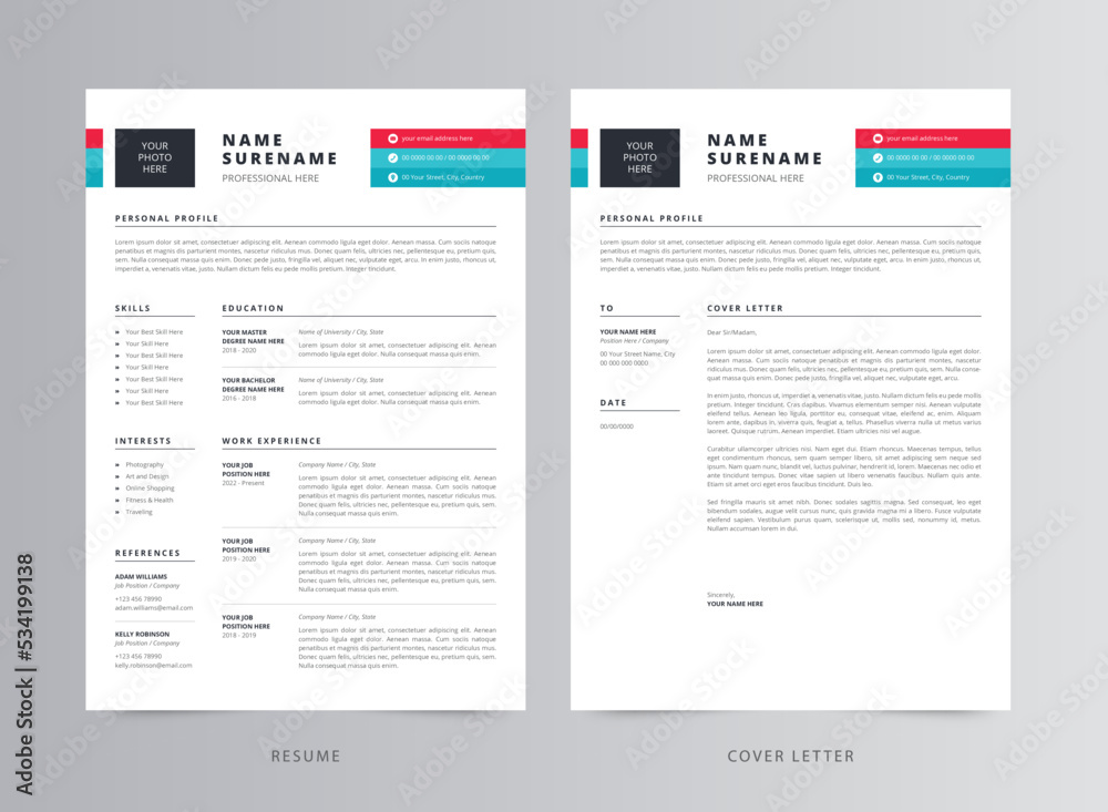 Professional Resume or CV and Cover Letter Template Professional Resume or CV and Cover Letter Template