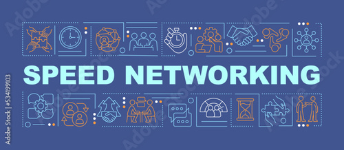 Quick networking word concepts blue banner. Icebreaker game. Infographics with editable icons on color background. Isolated typography. Vector illustration with text. Arial-Black font used
