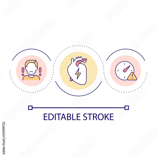 Heart attack prevention loop concept icon. Cardiovascular system disease. Healthcare service abstract idea thin line illustration. Isolated outline drawing. Editable stroke. Arial font used