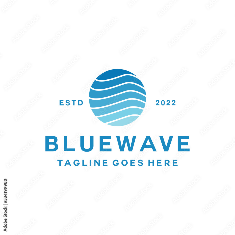 blue wave Logo vector design graphic emblem for sea