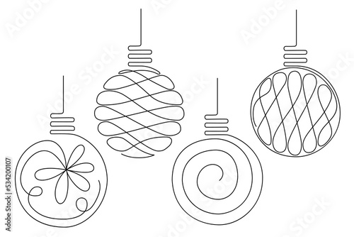 Vector set of Christmas lanterns in the style of line art. Christmas balls in the style of line art.